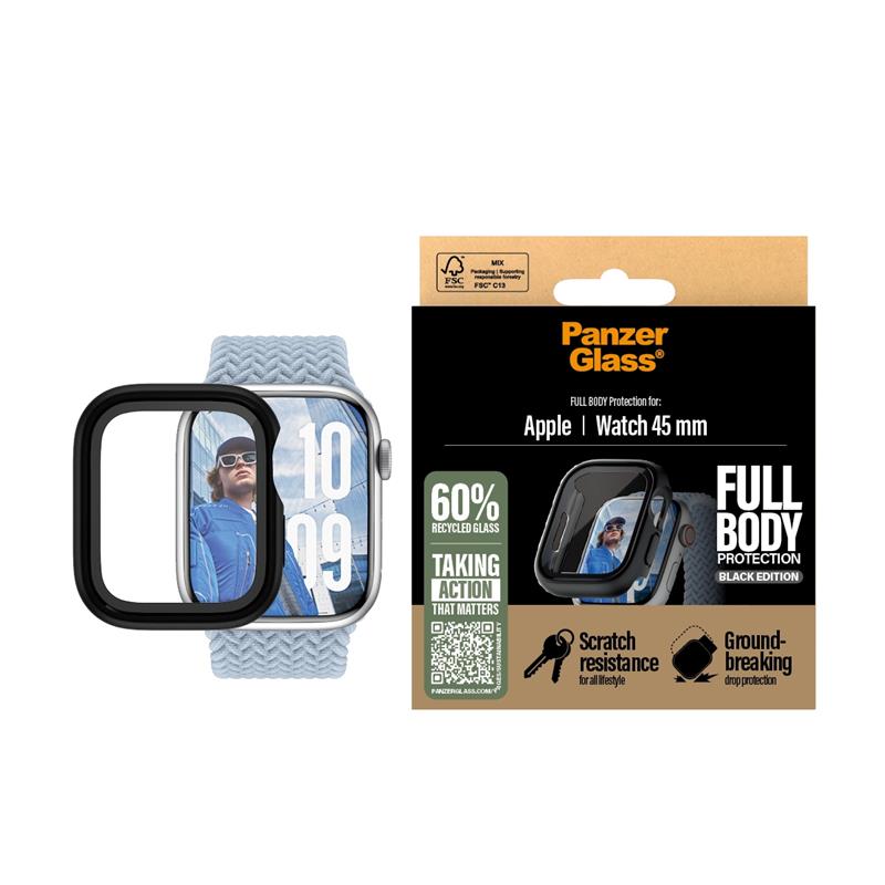 PanzerGlass PG Scrn Snap FB Watch 45mm 2024 Black Transparant Polyethyleentereftalaat (PET)
