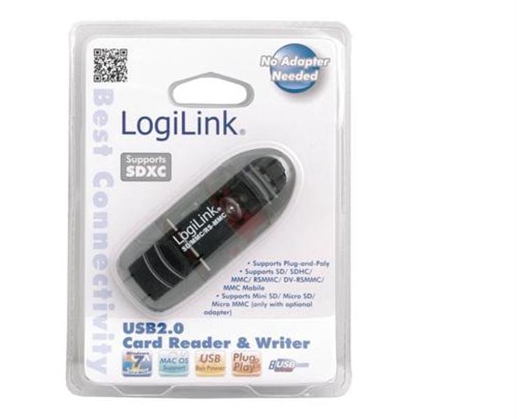 LogiLink Cardreader USB 2.0 Stick external for SD/MMC geheugenkaartlezer Zwart