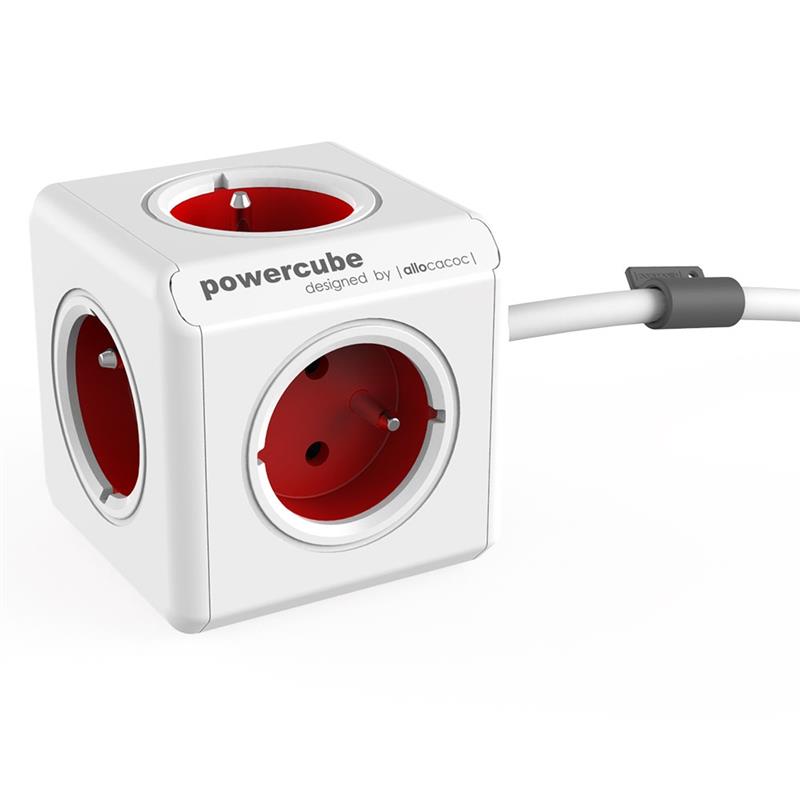 Allocacoc PowerCube Extended stekkerdoos 4 sockets type E 1 5m wit rood