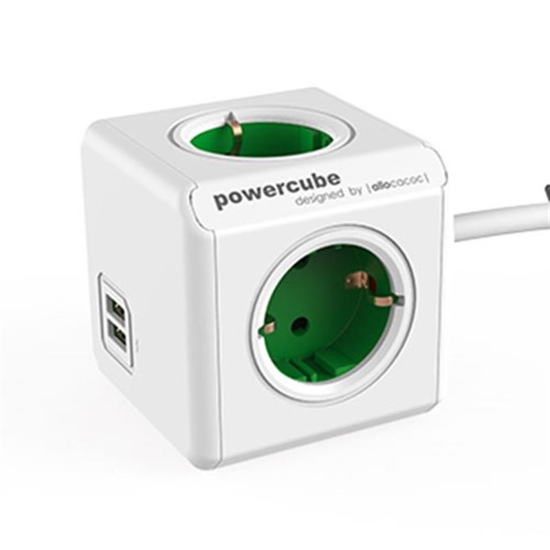 Allocacoc PowerCube Extended stekkerdoos met USB poorten 4 sockets 1 5m wit groen