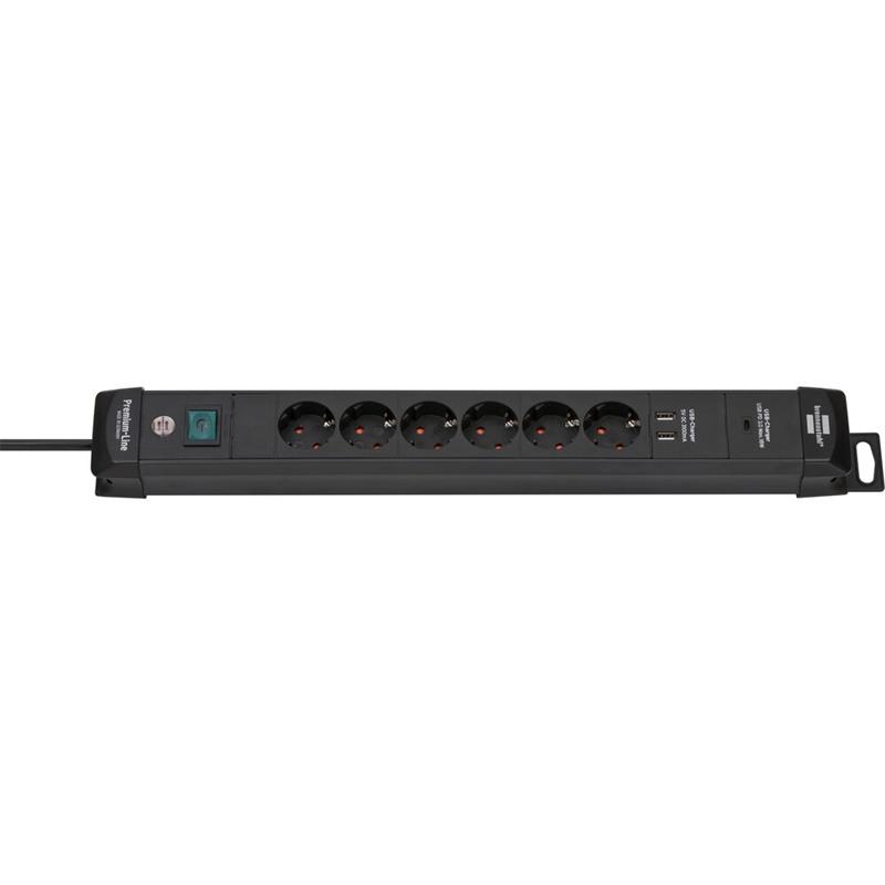 Brennenstuhl Premium-Line stekkerdoos 6 sockets 3m zwart met schakelaar en 2x USB A 1x USB C