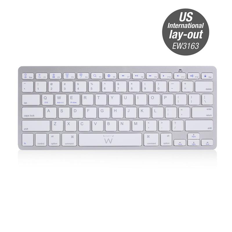 Ewent EW3163 toetsenbord Bluetooth QWERTY US International Zilver, Wit