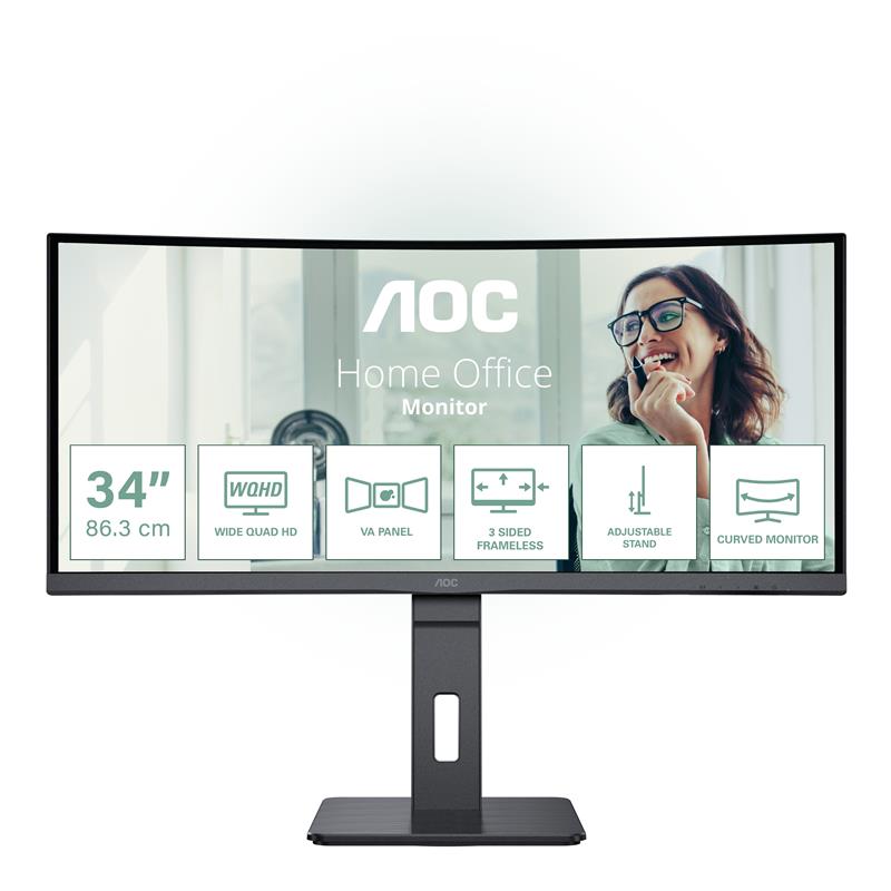 AOC CU34P3CV computer monitor 86,4 cm (34"") 3440 x 1440 Pixels UltraWide Quad HD LED Zwart