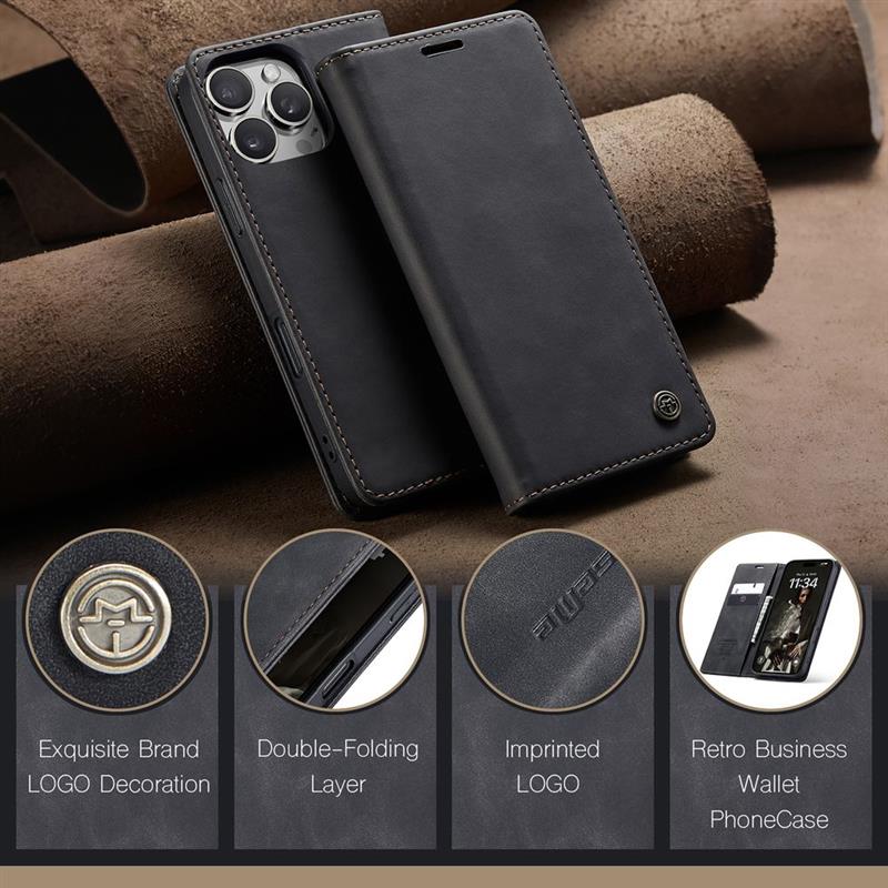 Caseme Case iPhone 16 Pro Max - Retro Wallet Case - Black