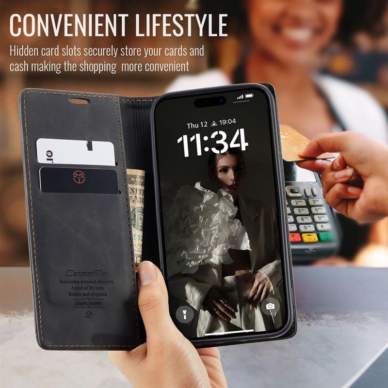 Caseme Case iPhone 16 Pro Max - Retro Wallet Case - Black