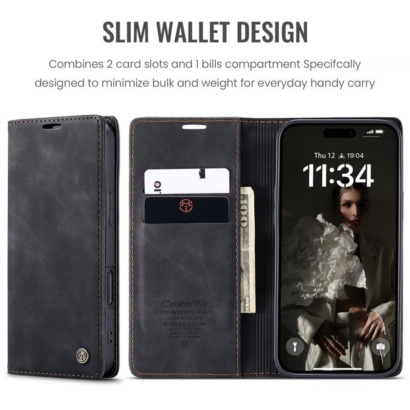 Caseme Case iPhone 16 Pro Max - Retro Wallet Case - Black