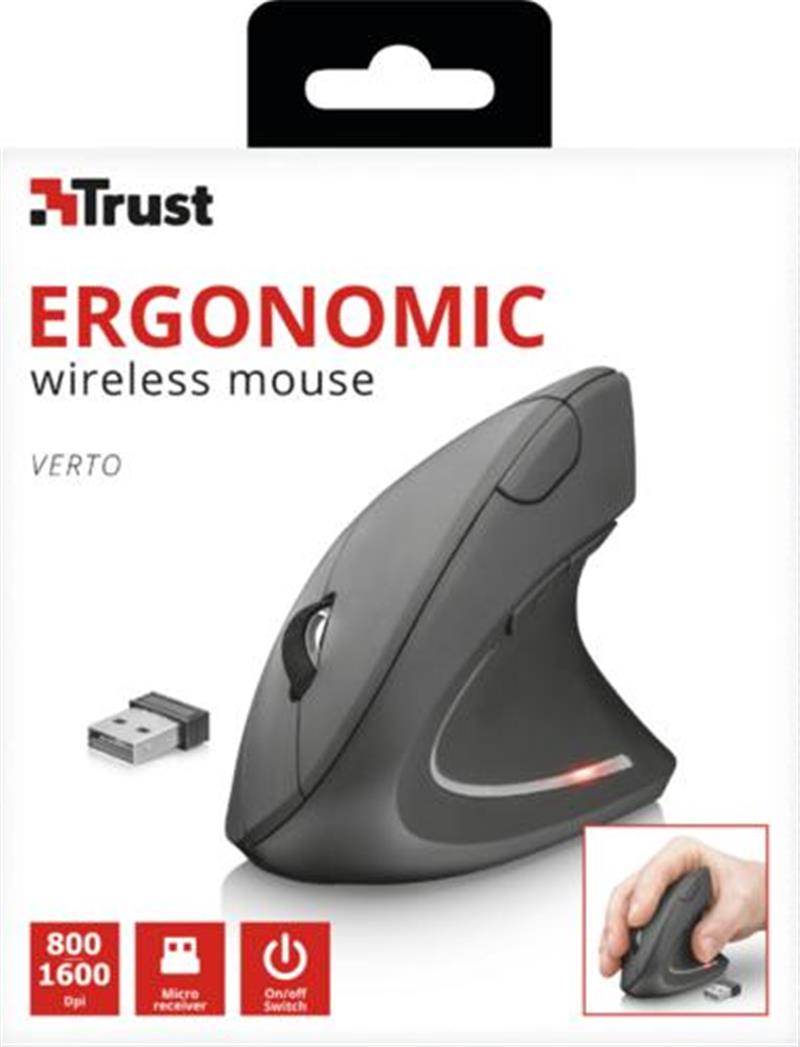 Trust Verto | Ergonomische Muis | DRAADLOZE | Verticaal | Grijs