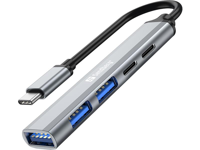 Sandberg USB-C to 3xUSB-A+2xUSB-C SAVER USB Type-C 5000 Mbit/s Grijs