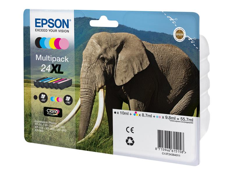 Epson Elephant Multipack 6-colours 24XL Claria Photo HD Ink