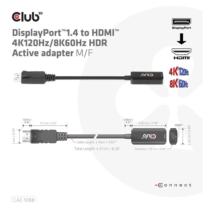 DisplayPort 1 4 to HDMI 4K120Hz 8K60Hz HDR Active adapter M F