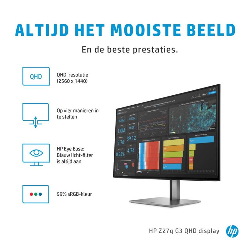 HP Z27q G3 QHD 68,6 cm (27"") 2566 x 1440 Pixels Quad HD LED Zilver