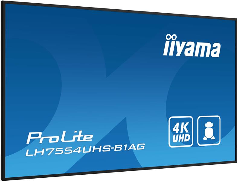 iiyama LH7554UHS-B1AG beeldkrant Digitale signage flatscreen 190,5 cm (75"") LCD Wifi 500 cd/m² 4K Ultra HD Zwart Type processor Android 11 24/7