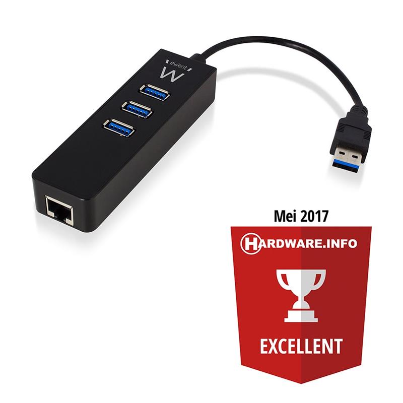 Ewent EW1140 interface hub USB 3.0 (3.1 Gen 1) Type-A 5000 Mbit/s Zwart