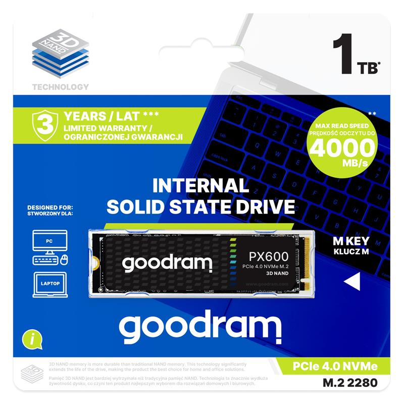 Goodram SSDPR-PX600-1K0-80 internal solid state drive M.2 1 TB PCI Express 4.0 3D NAND NVMe