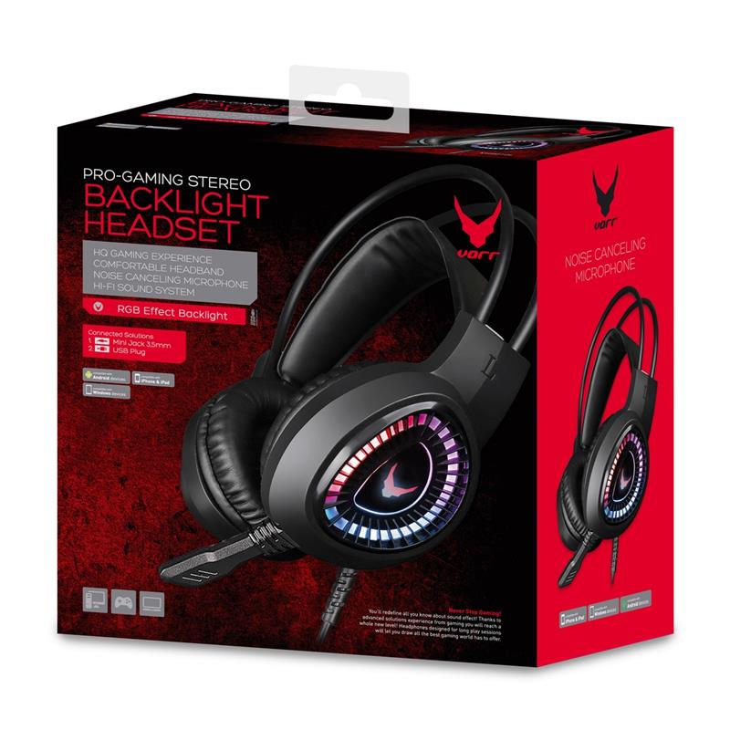 VARR RGB Gaming Headset 40mm USB 3 5 mm 15Hz-20KHz