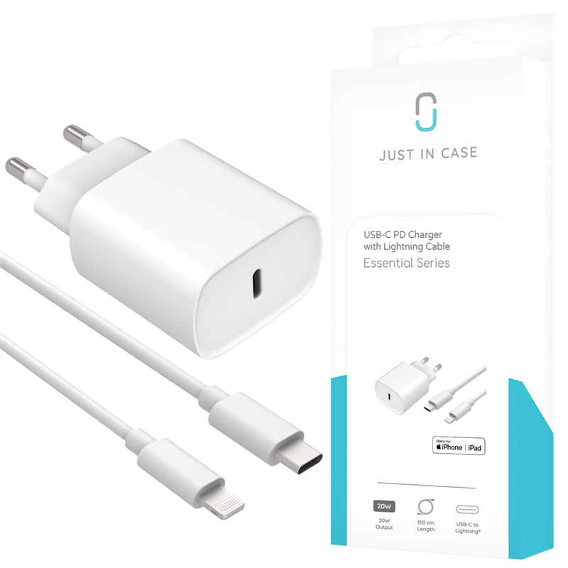 Essential USB-C PD Charger 20W White Essential USB-C to Lightning Cable 150cm White